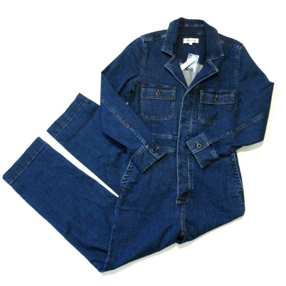 NWT Madewell Denim Slim Coverall Jumpsuit in Stanwick Wash Jean Button 0 - Picture 1 of 7